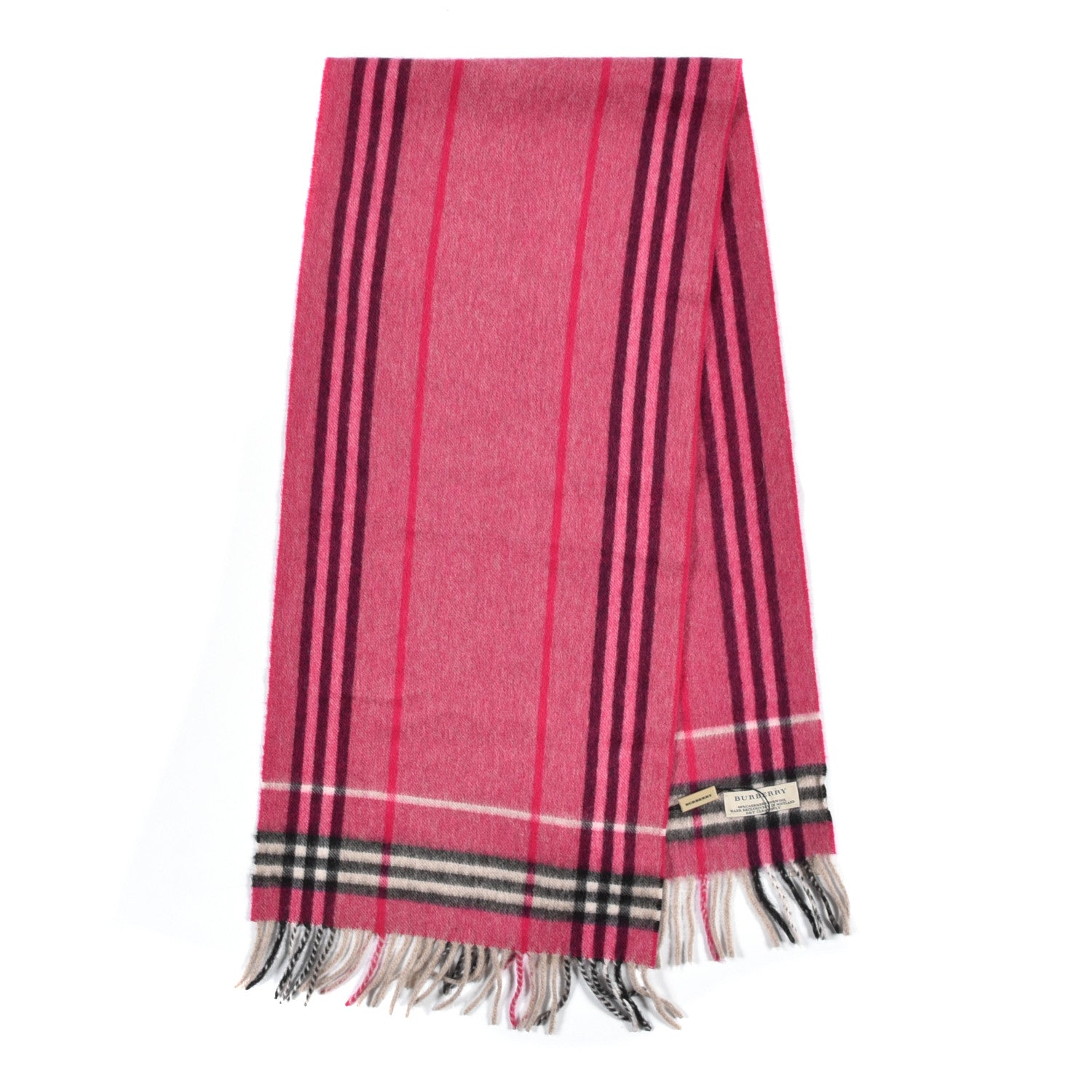Burberry Cashmere Wool Giant Check Fringe Scarf Pink 2 of 5