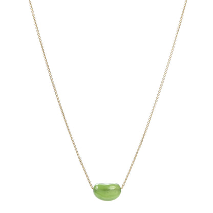 Tiffany 18K Yellow Gold Green Jade 9mm Elsa Peretti Bean Pendant Necklace 1 of 6