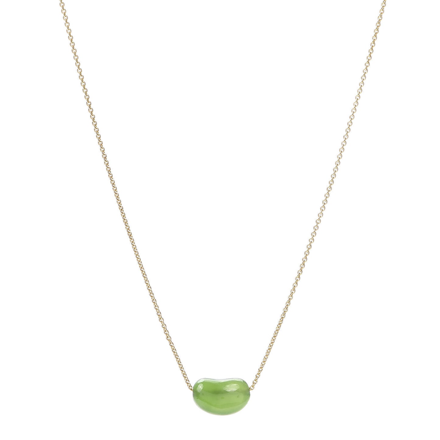 18K Yellow Gold Green Jade 9mm Elsa Peretti Bean Pendant Necklace