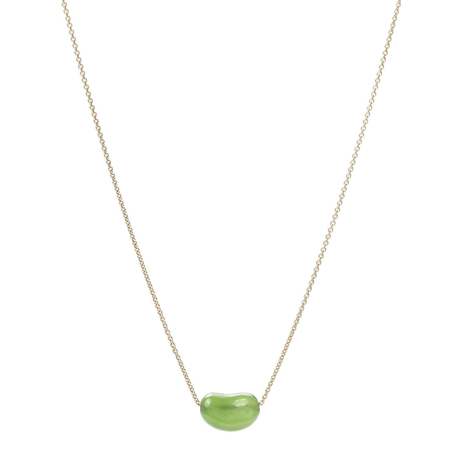 Tiffany 18K Yellow Gold Green Jade 9mm Elsa Peretti Bean Pendant Necklace 1 of 5