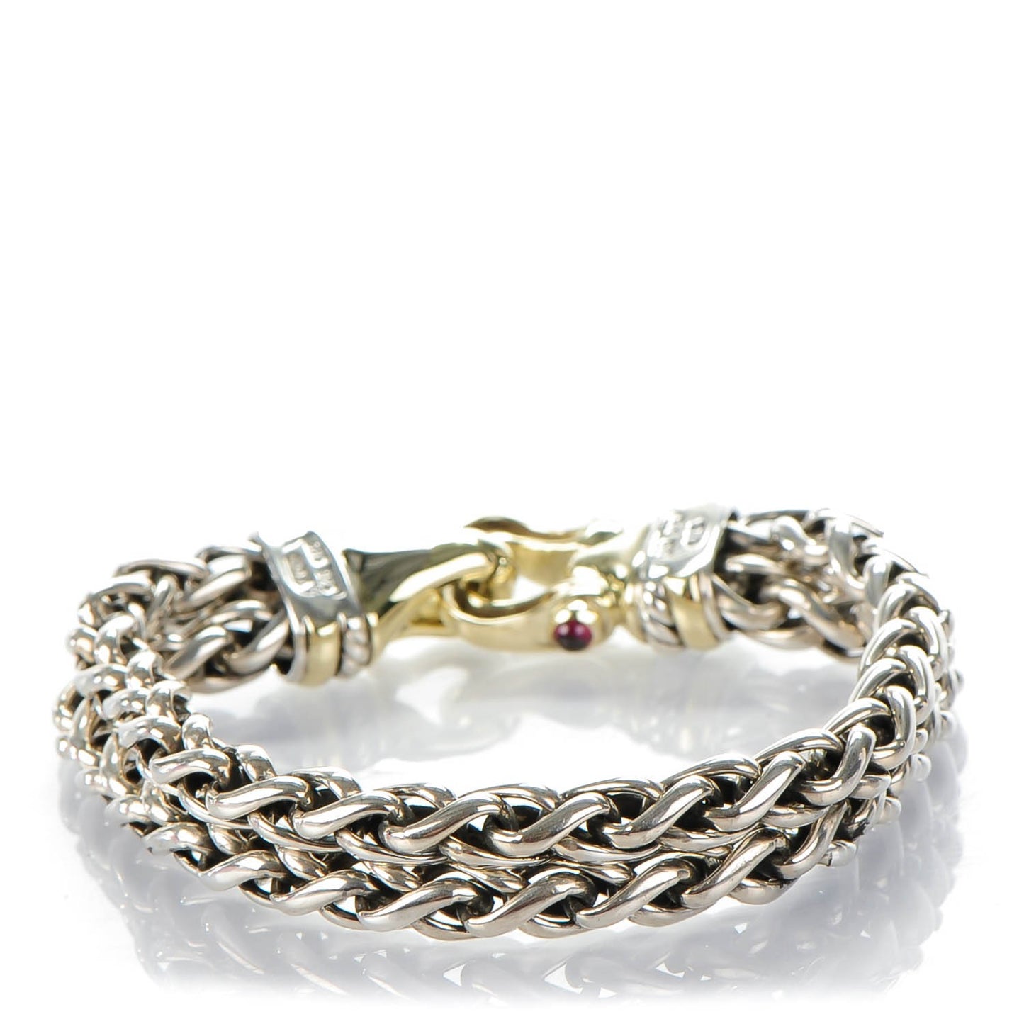 Sterling Silver 14K Yellow Gold Garnet 6mm Double Wheat Buckle Bracelet