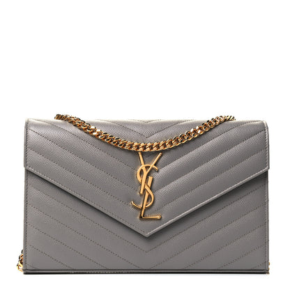 Saint Laurent Grain De Poudre Matelasse Chevron Monogram Chain Wallet Coal 1 of 4