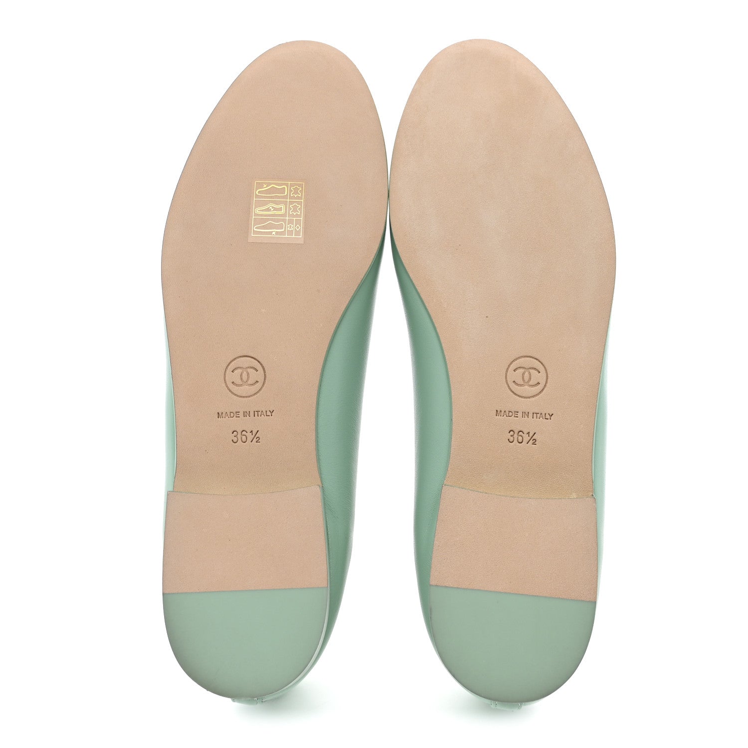 Chanel Lambskin CC Cap Toe Ballerina Flats  36.5 Light Green White 6 of 11