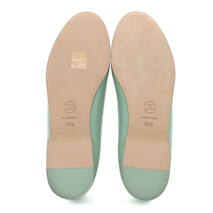 Chanel Lambskin CC Cap Toe Ballerina Flats  36.5 Light Green White 6 of 11