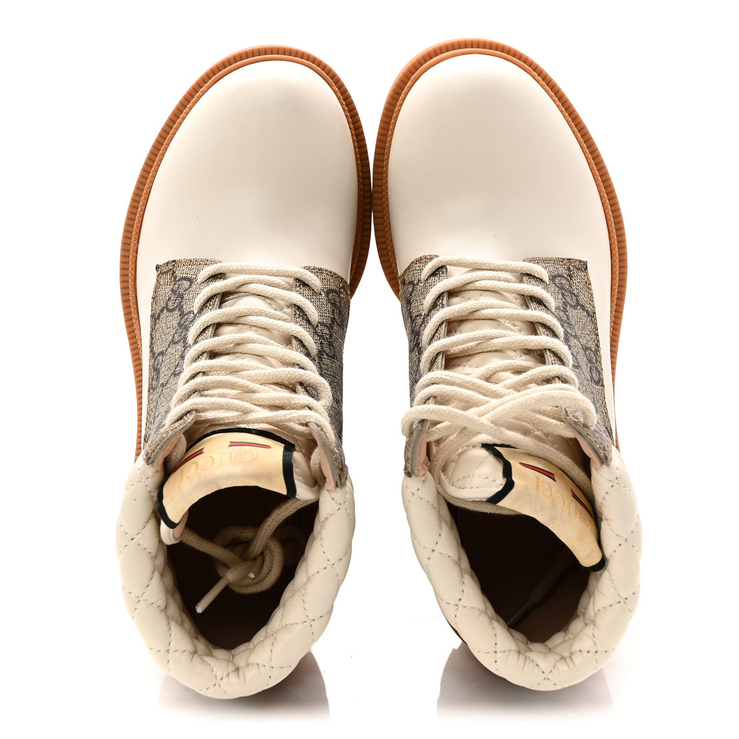 Calfskin GG Supreme Monogram Nappa Quilted Lace Up Ankle Boots 35 Mystic White Beige
