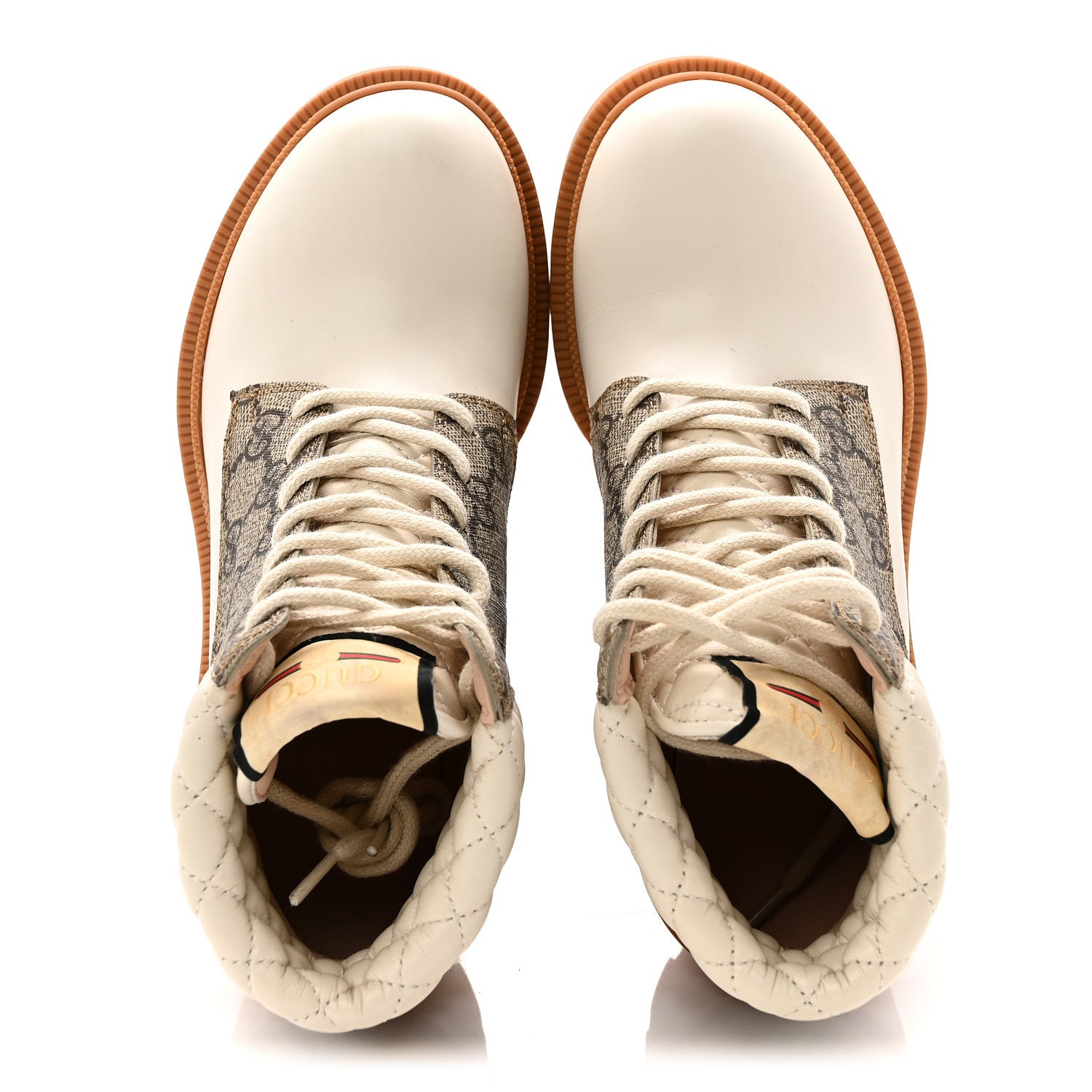 Gucci Calfskin GG Supreme Monogram Nappa Quilted Lace Up Ankle Boots 35 Mystic White Beige 5 of 9