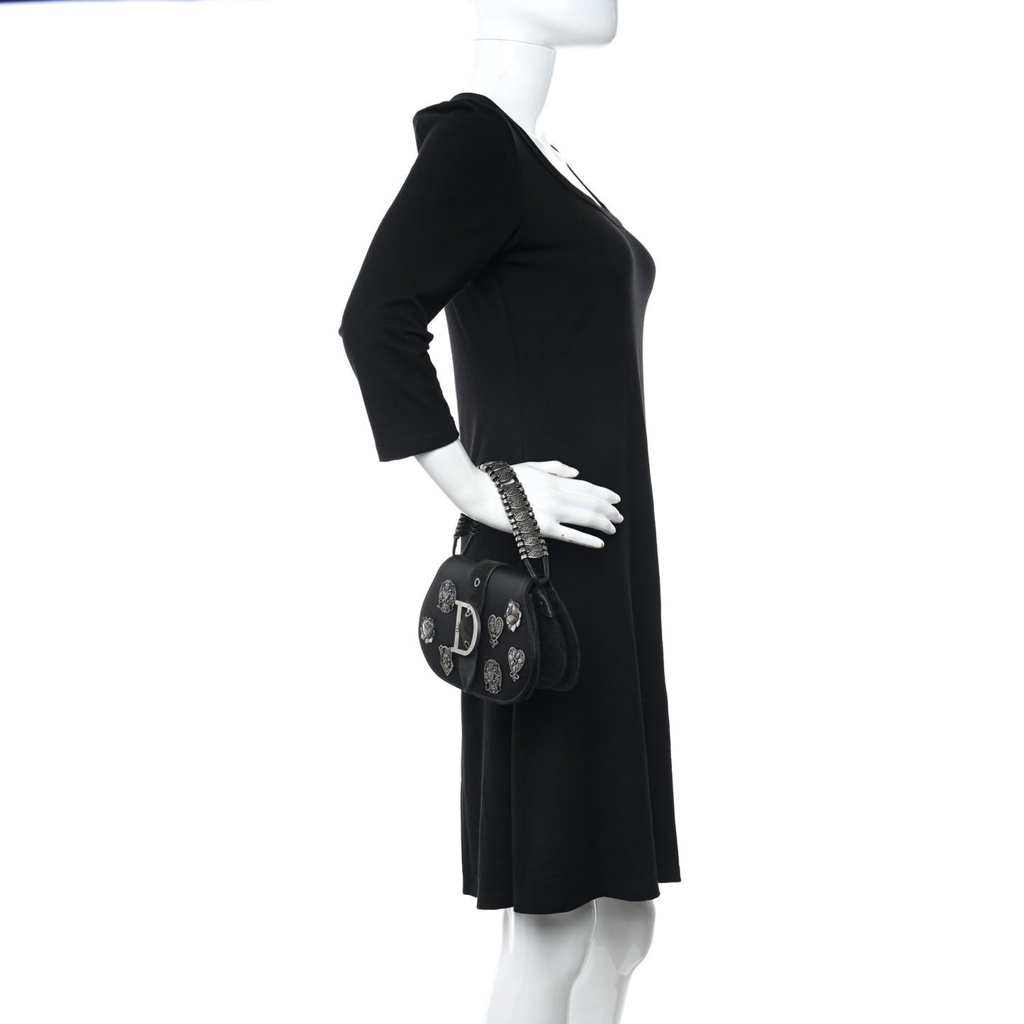 Satin Suede Charms Bag Black