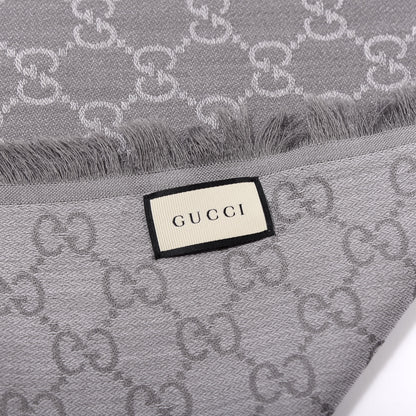 Gucci Wool Silk Monogram GGWeb Fringe Shawl Pearl Medium Grey 4 of 4