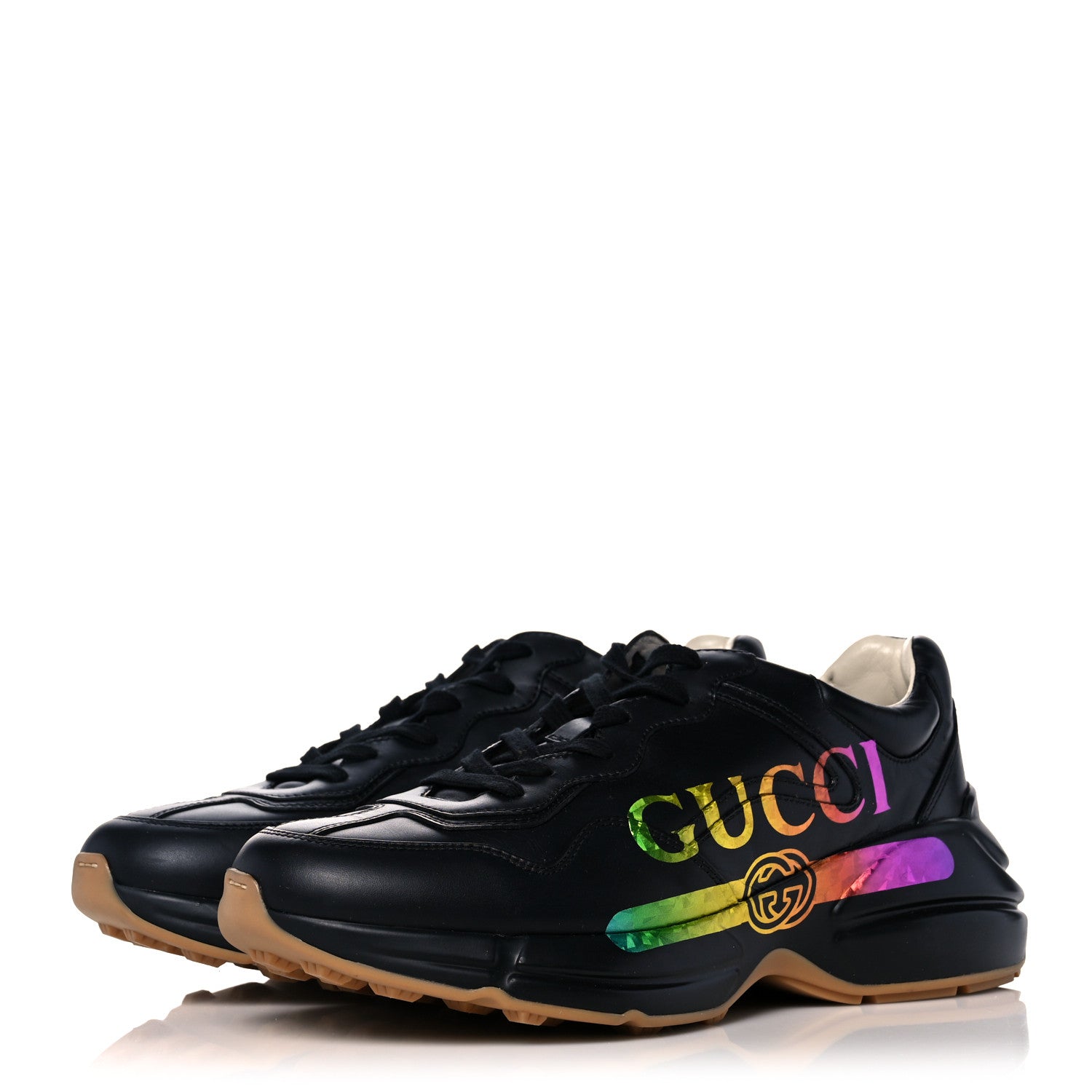 Gucci Calfskin Iridescent Logo Mens Rhyton Sneakers 6 Black 3 of 8