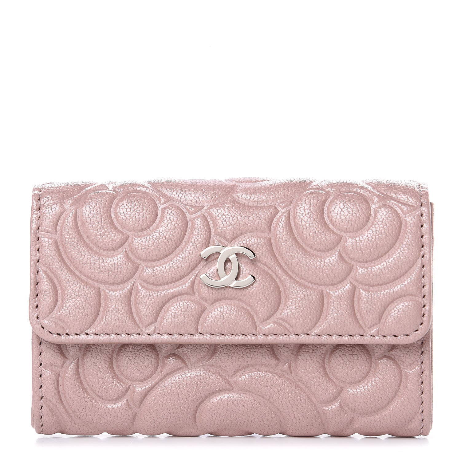 Chanel Goatskin Camellia Embossed Card Holder Wallet Light Pink 1 of 9