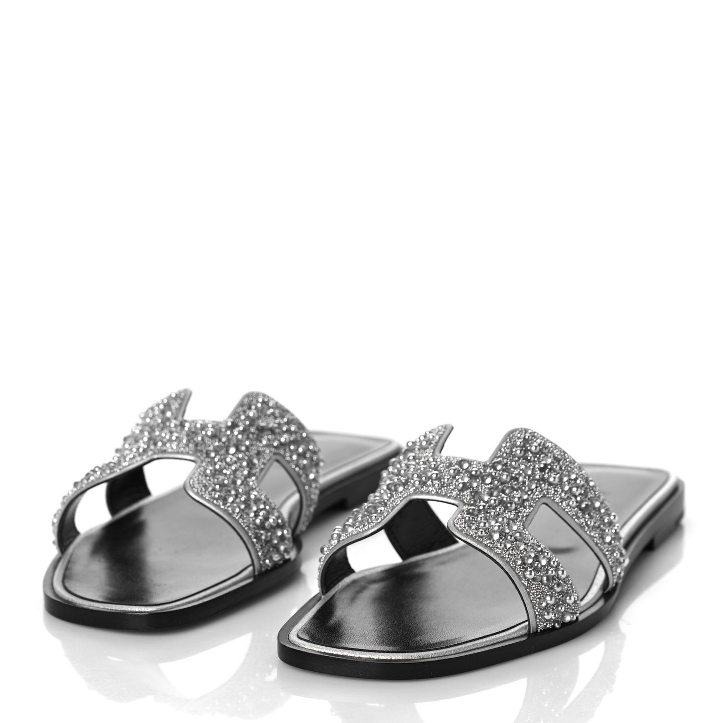 Velvet Goatskin Crystal Beads Oran Sandals 37 Gris Argente