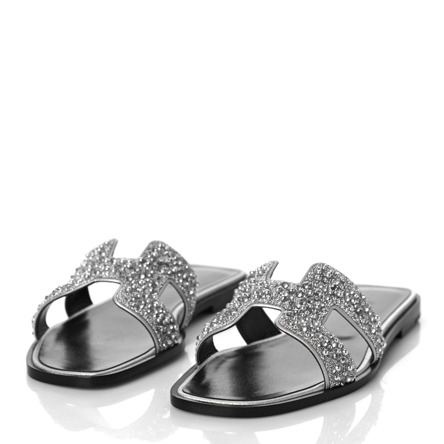 Hermes Velvet Goatskin Crystal Beads Oran Sandals 37 Gris Argente 4 of 13
