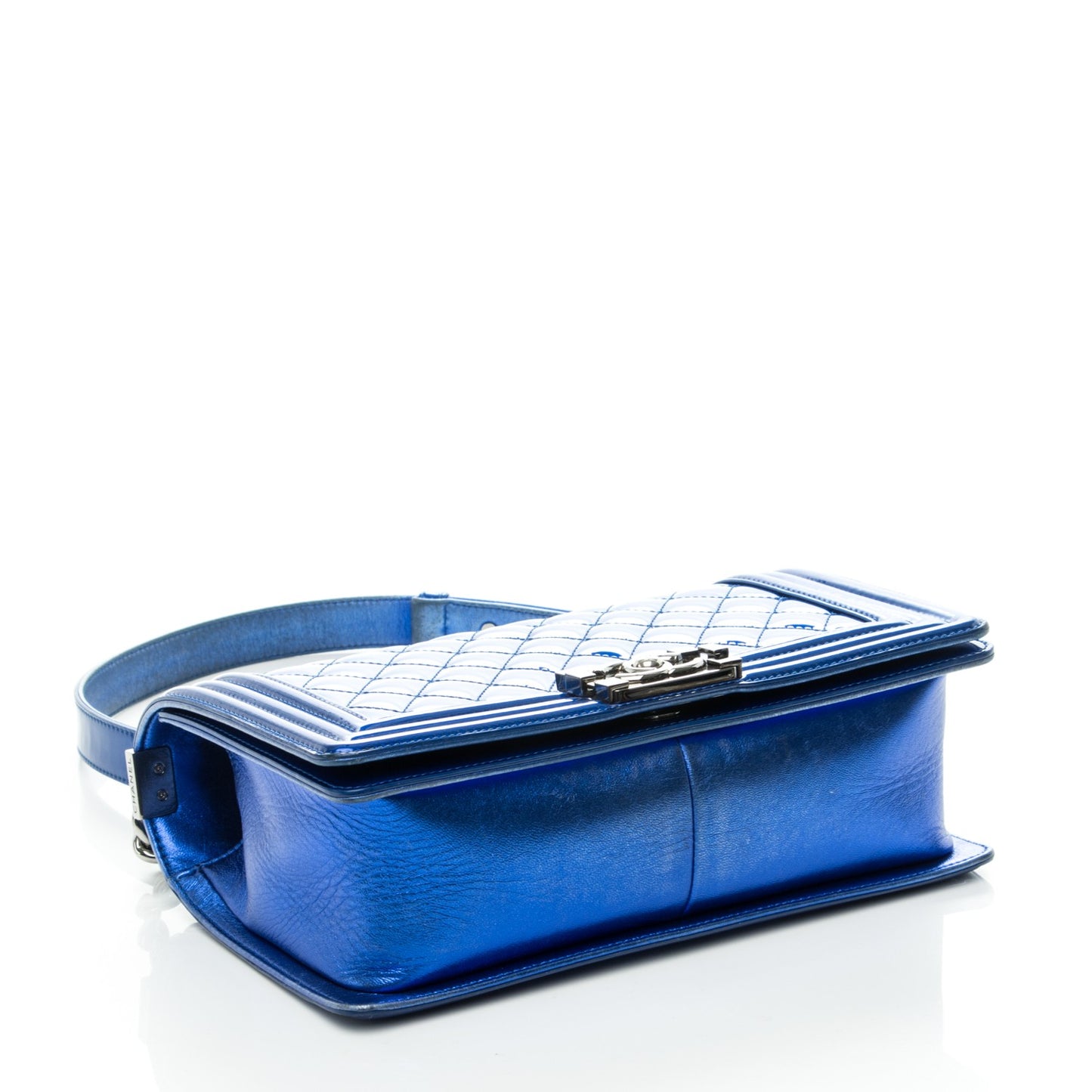 Iridescent Calfskin Quilted Medium Boy Flap Blue