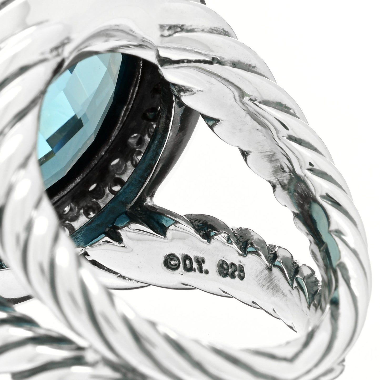 Sterling Silver Diamond 18mm Blue Topaz Cerise Ring 54 7
