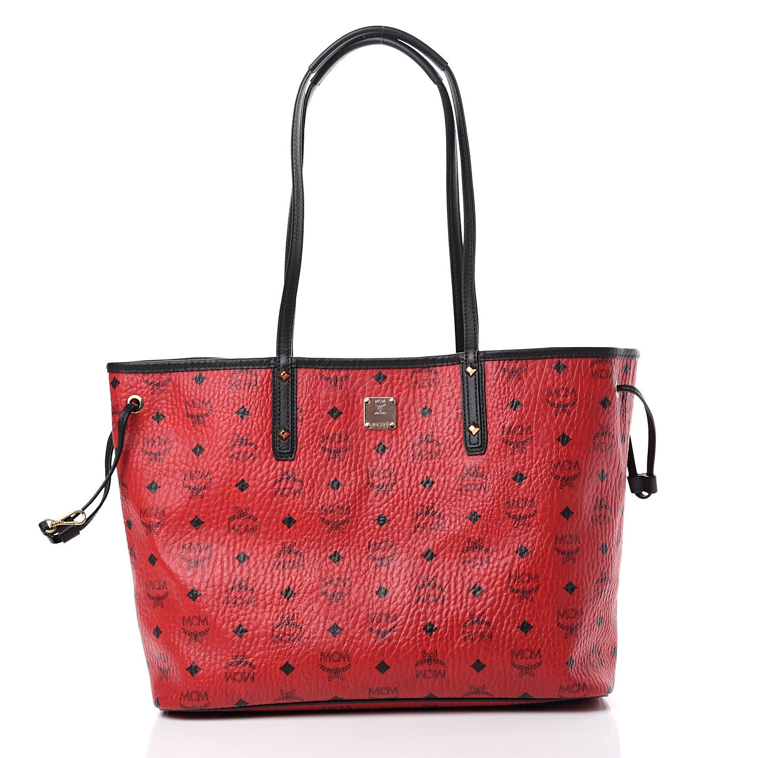 MCM Visetos Medium Project Reversible Shopper Tote Ruby Red Black 2 of 15