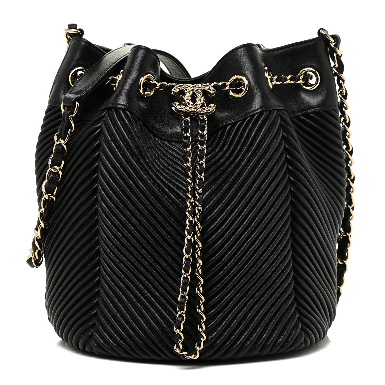 Chanel Lambskin Chevron Drawstring Bag Black 1 of 13