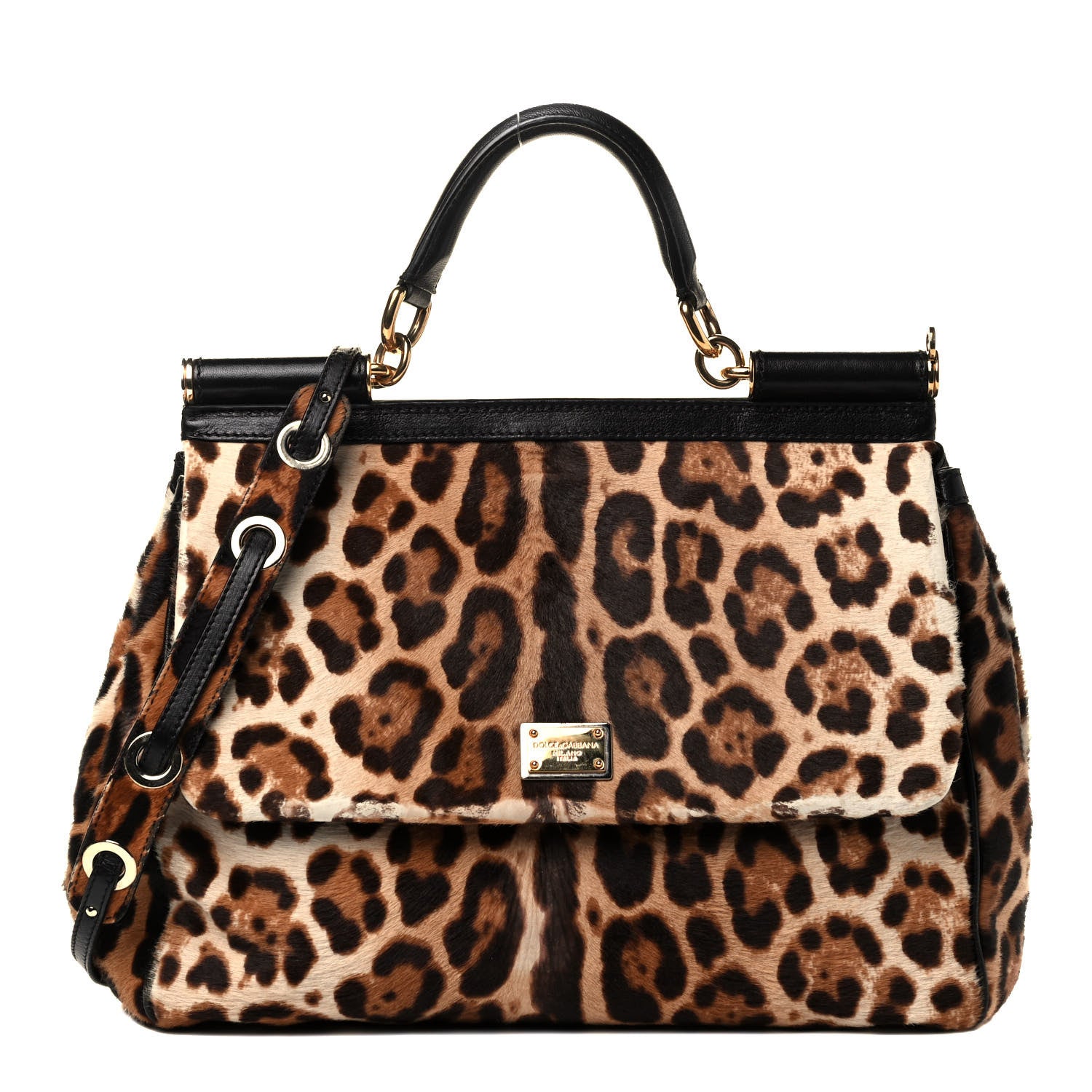 Dolce & Gabbana Calf Hair Leopard Print Large Miss Sicily Satchel Naturale 1 of 9