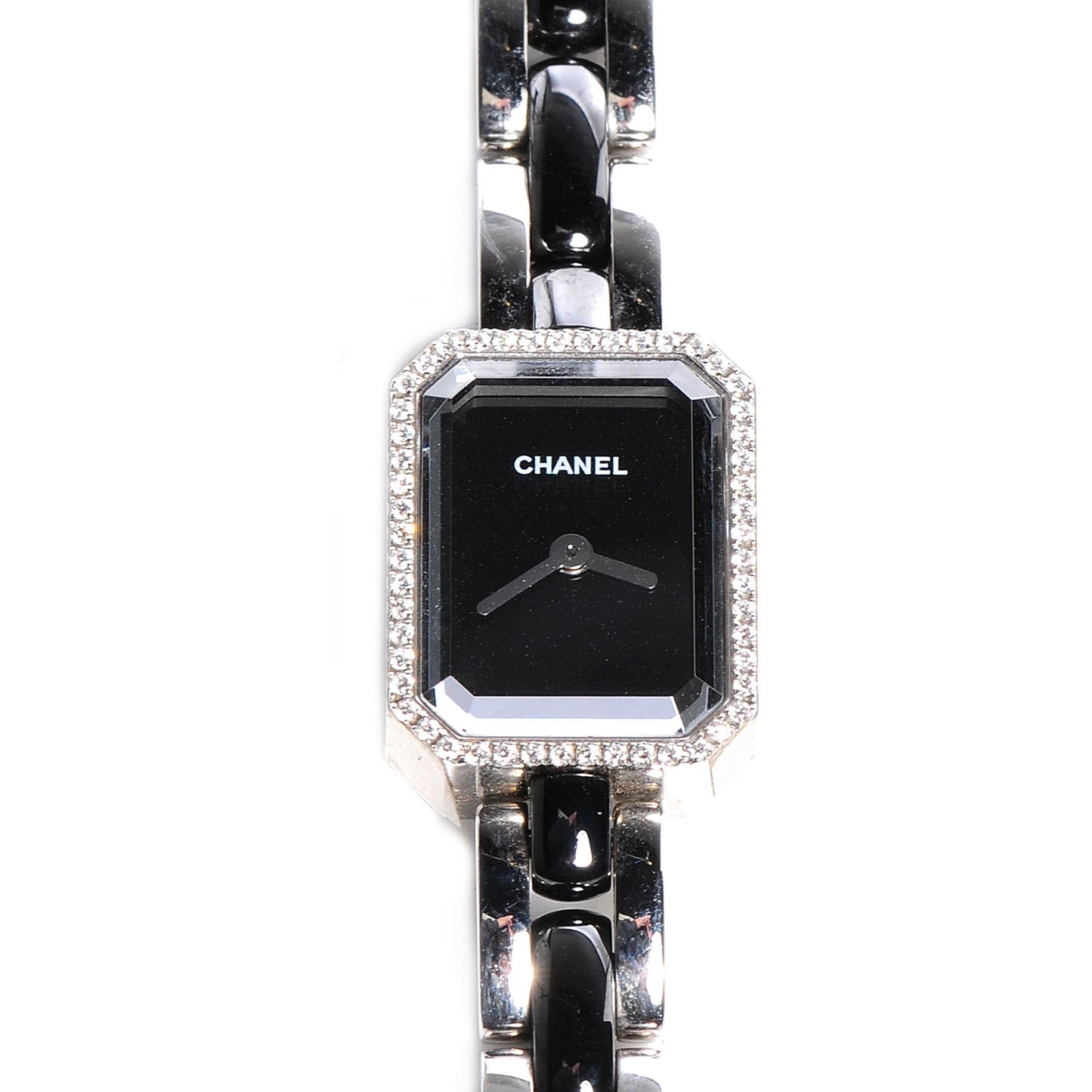 Stainless Steel Ceramic Diamond Bezel 16mm Chain Premiere Quartz Watch Black S