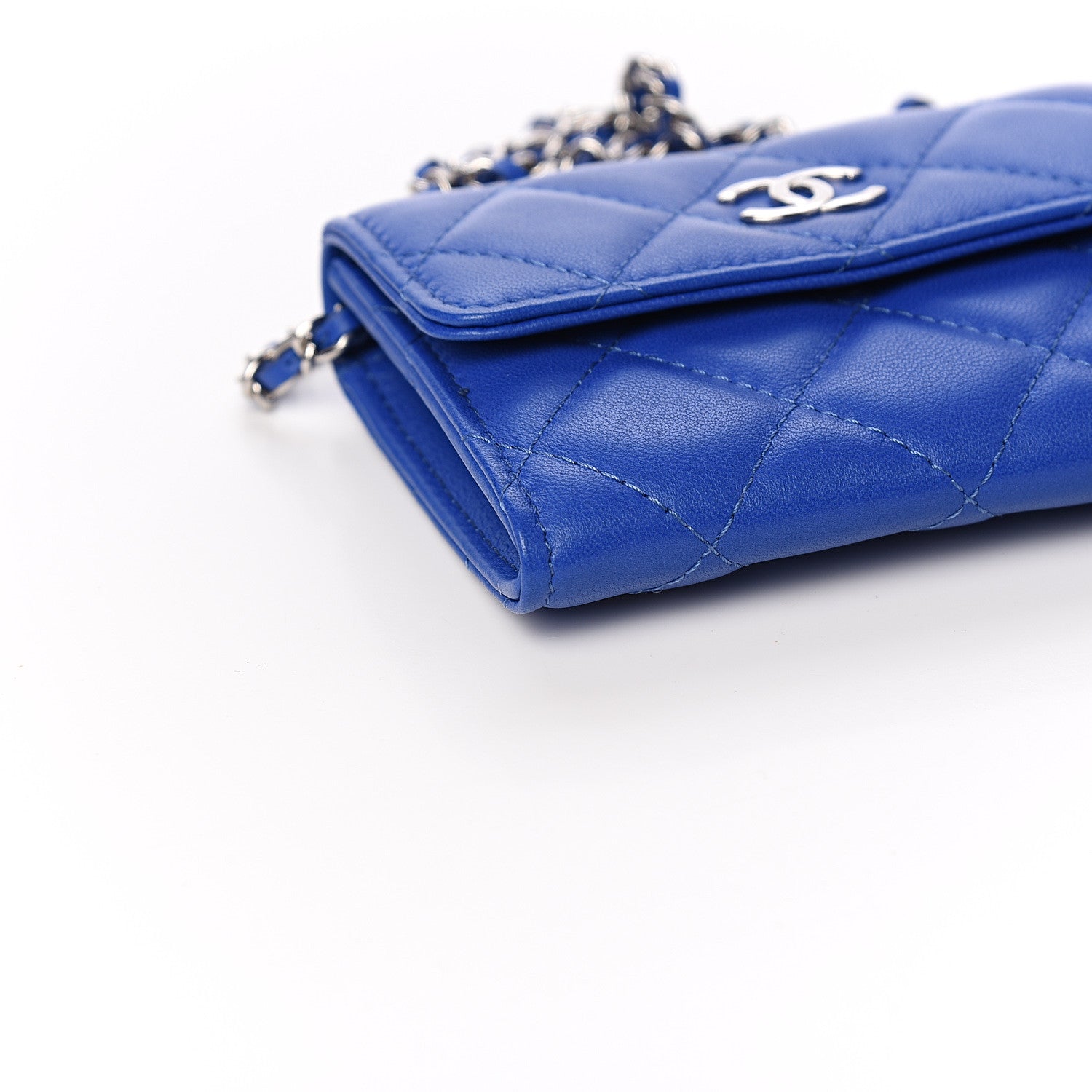 Chanel Lambskin Quilted Flap Card Holder On Chain Blue 8 of 10