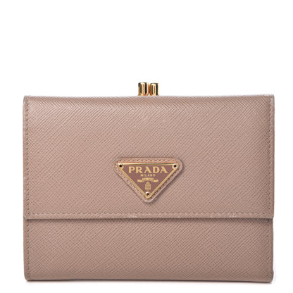Prada Saffiano Kiss Lock Compact Wallet Cammeo 1 of 13