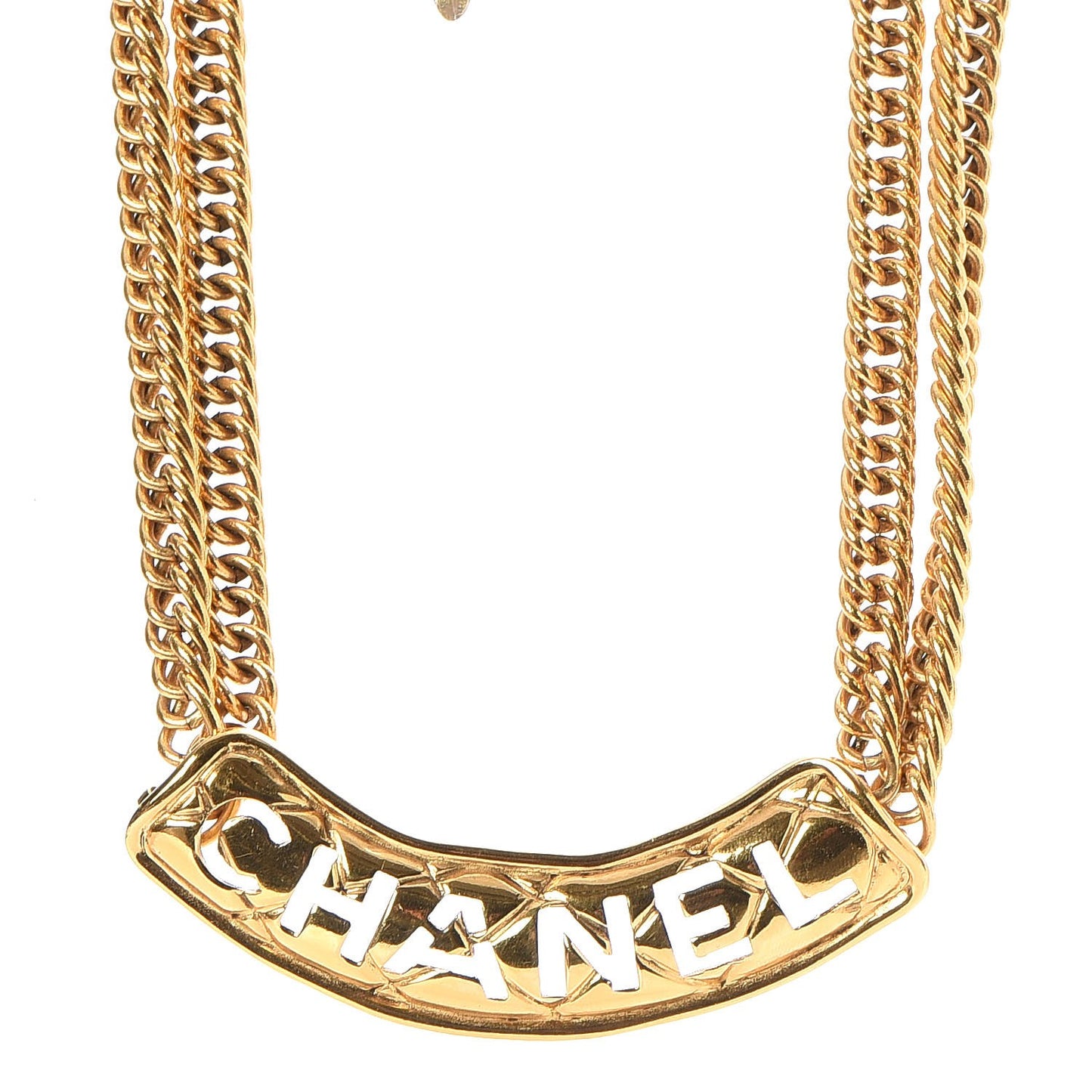 Chain Quilted Logo Short Necklace Gold