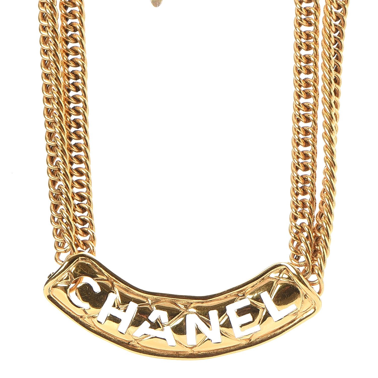 Chanel Chain Quilted Logo Short Necklace Gold 1 of 6