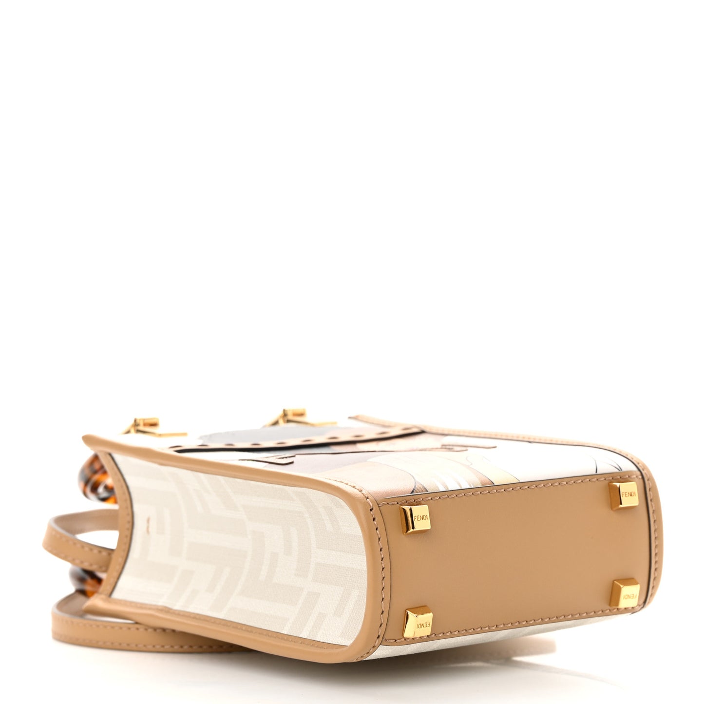 Glazed Fabric Plexiglass FF Logo Bikini Girls Mini Fendi Sunshine Shopper Tote Bianco Perla Multicolor Miele Scuro