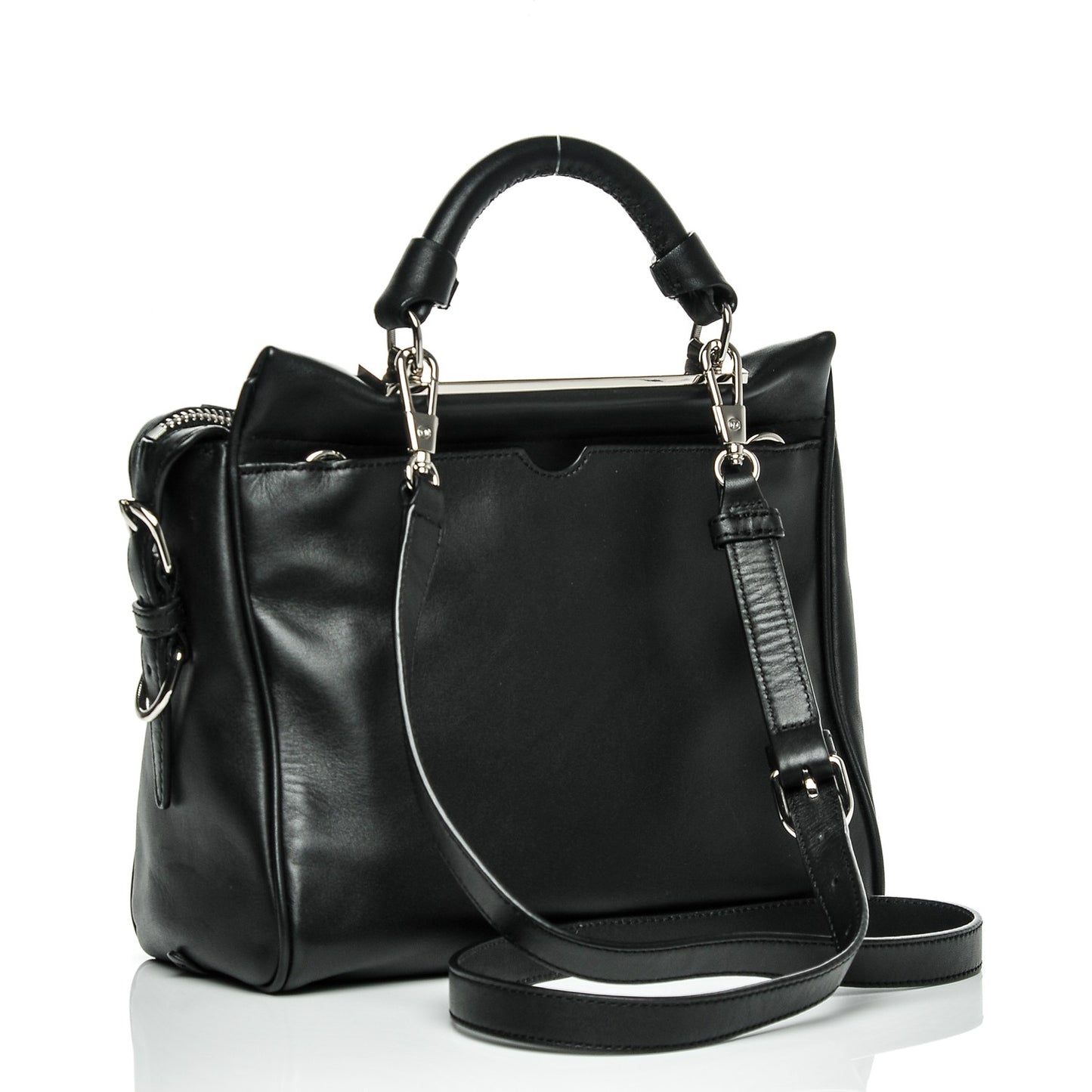 3.1 Calfskin Medium Striped Ryder Satchel Black White
