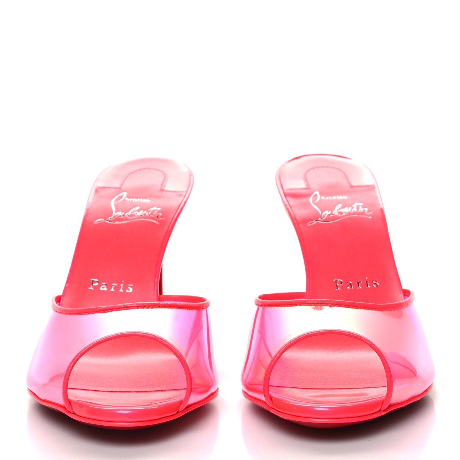 Christian Louboutin Patent Iridescent SPike 85 Slide Sandals 36.5 Fluo Pink 2 of 9