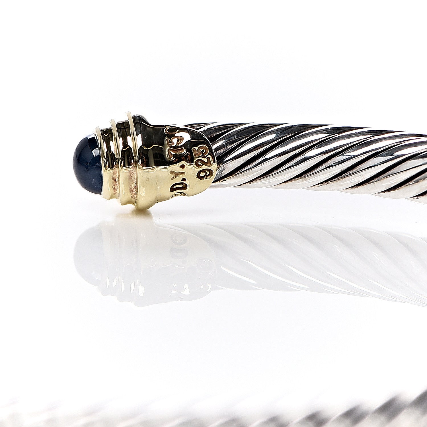 David Yurman Sterling Silver 18K Yellow Gold Blue Sapphire 4mm Cable Kids Birthstone Bracelet 5 of 5