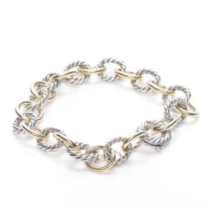 David Yurman Sterling Silver 18K Yellow Gold 10mm Medium Oval Link Bracelet 3 of 6