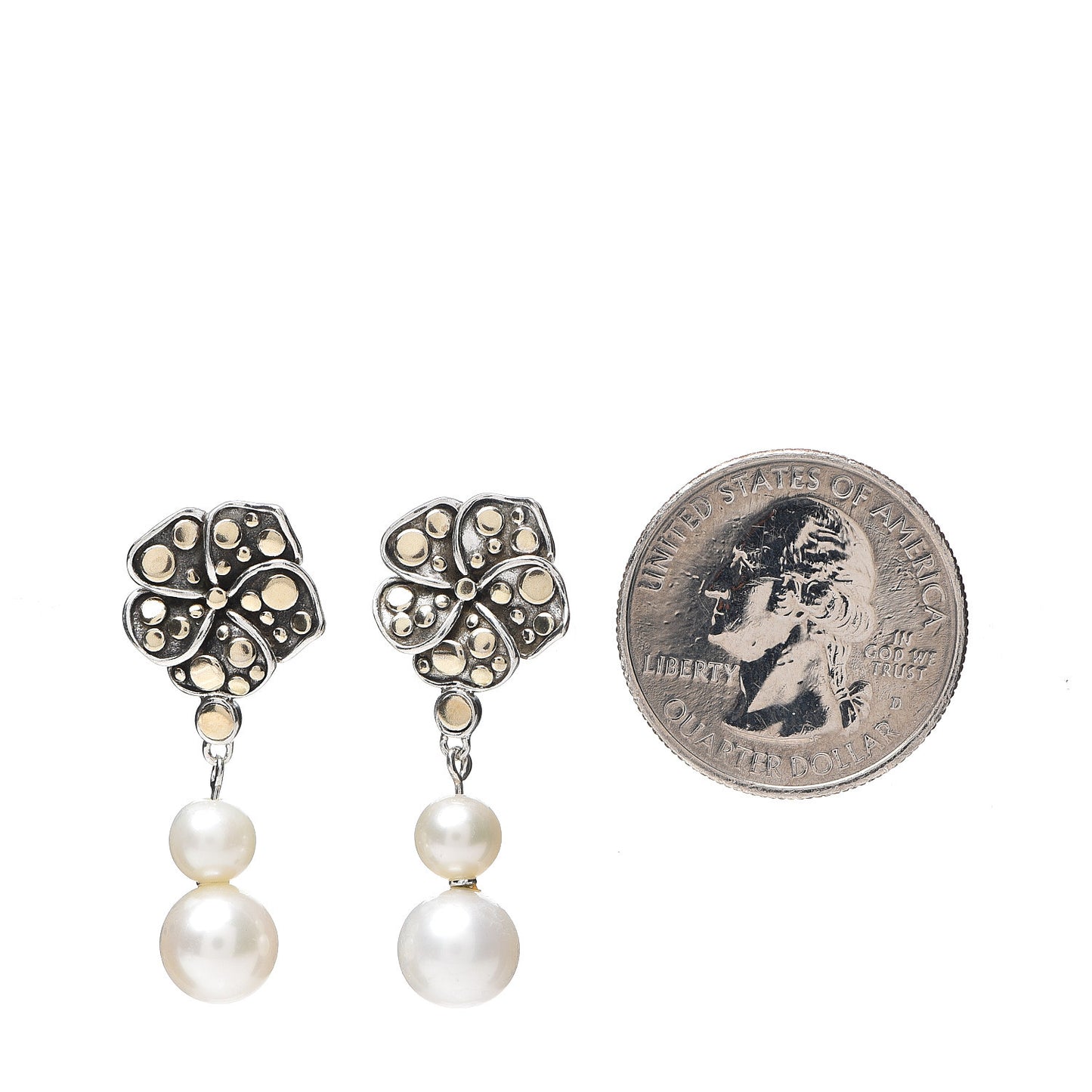 Sterling Silver 18K Yellow Gold Pearl Ayu Jasmine Drop Earrings