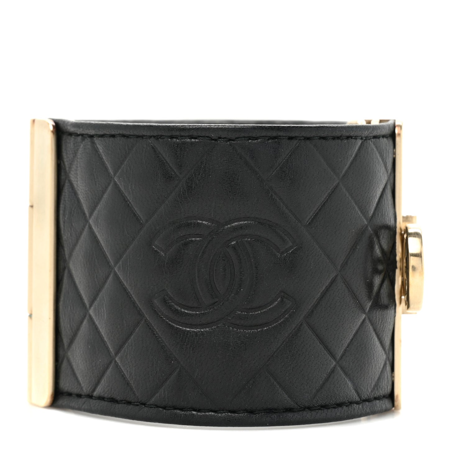 Calfskin Quilted CC Wide Cuff M Black