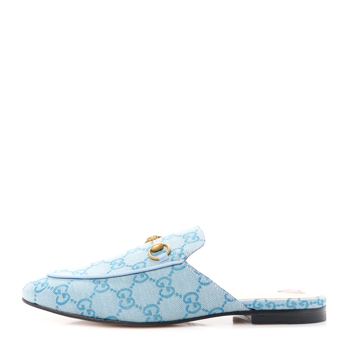 Canvas GG Monogram Nappa Womens Princetown Slippers 38.5 Porcelain Light Blue Dark Porcelain Light Blue