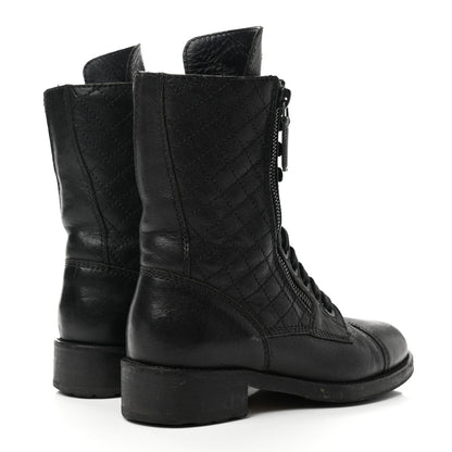 Chanel Sheepskin Quilted CC Tall Lace Up Combat Boots 36 Black 4 of 18