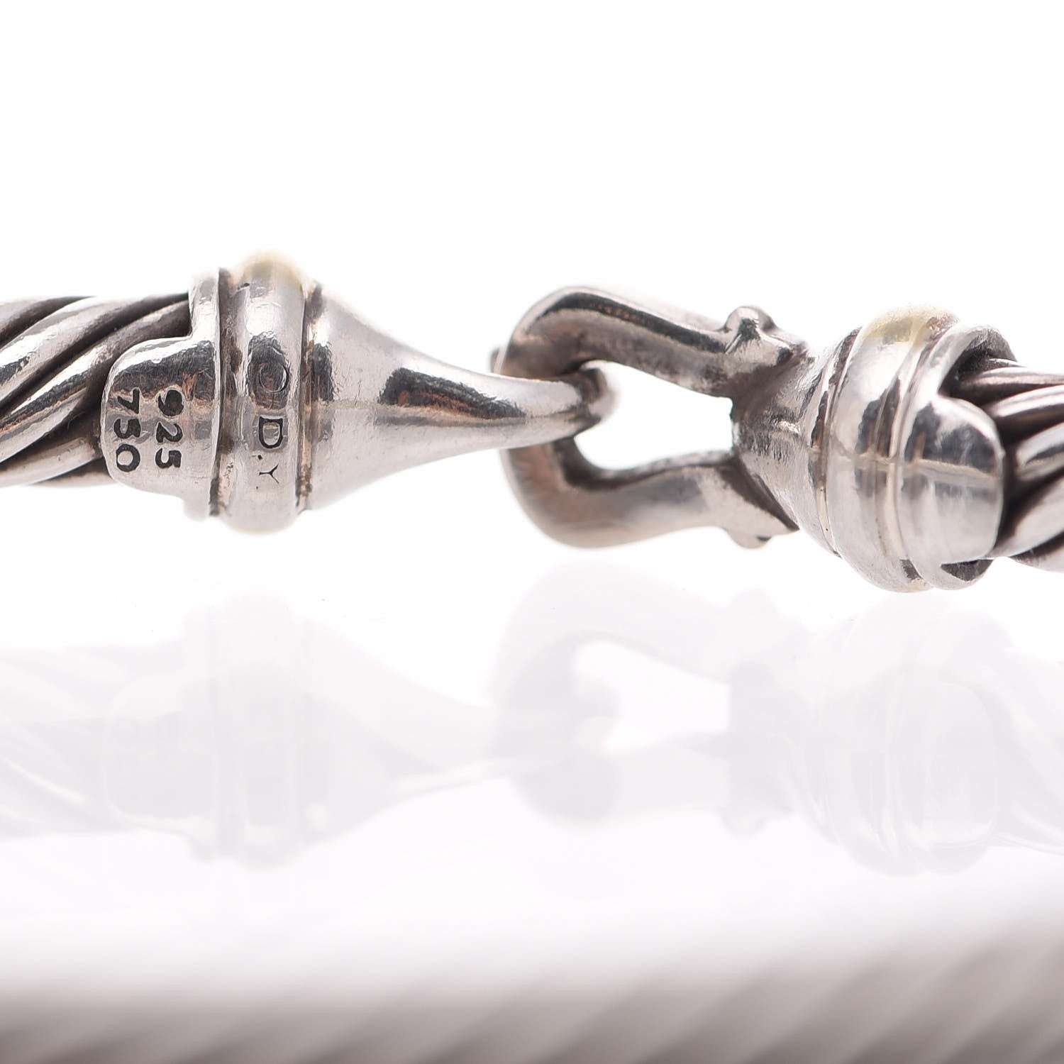 David Yurman Sterling Silver 18K Yellow Gold 5mm Cable Classic Buckle Bracelet 4 of 5
