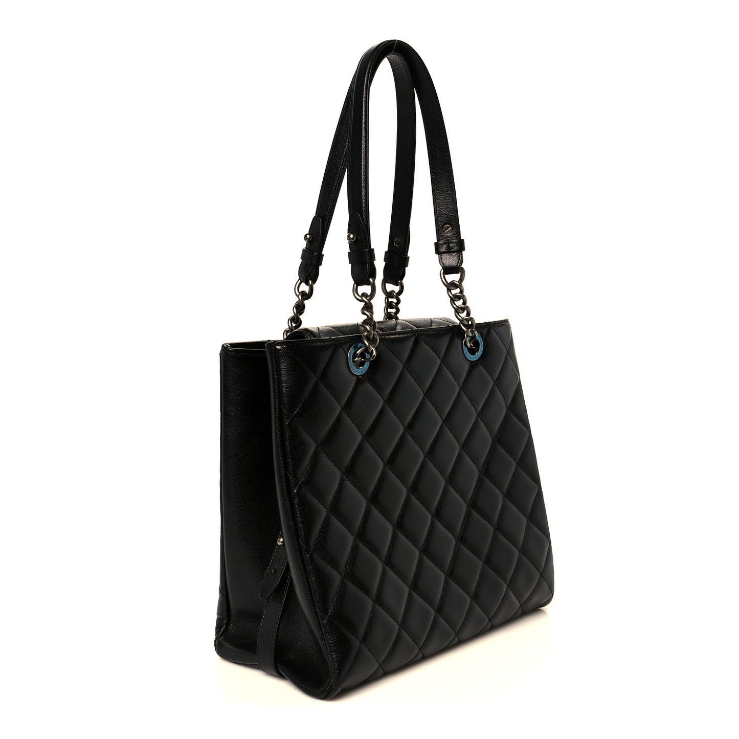 Metallic Goatskin Quilted Small City Rock Shopping Tote Black