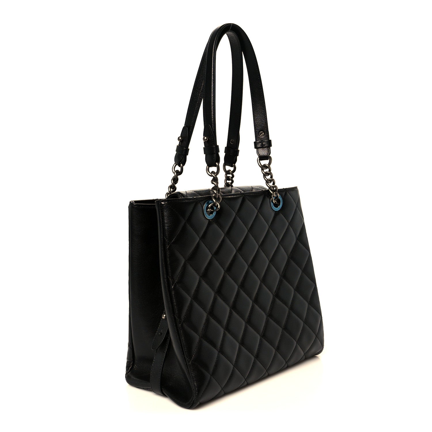 Chanel Metallic Goatskin Quilted Small City Rock Shopping Tote Black 3 of 10