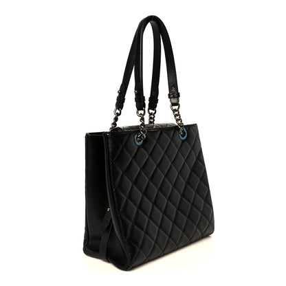 Chanel Metallic Goatskin Quilted Small City Rock Shopping Tote Black 3 of 10