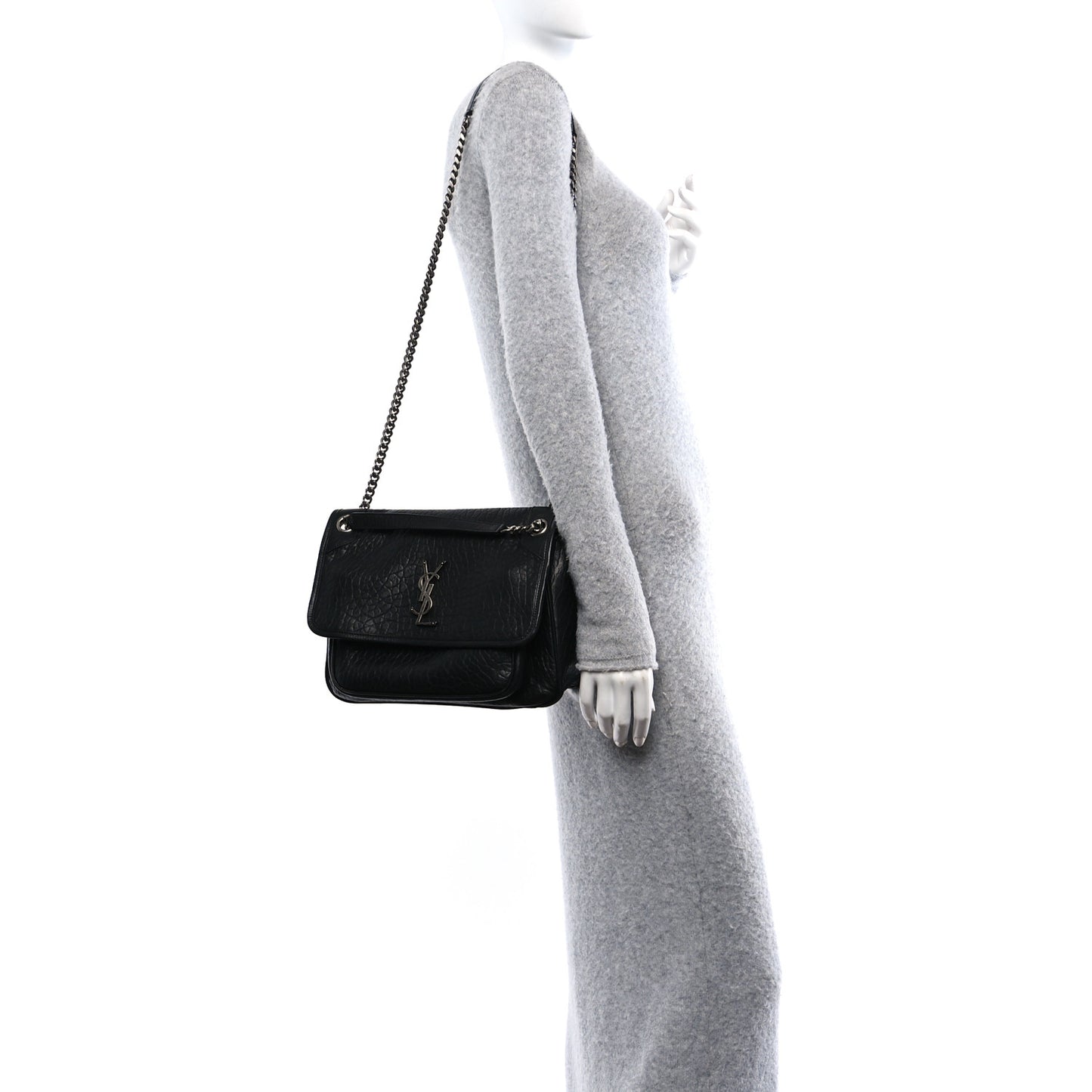 Grained Lambskin Monogram Medium Niki Chain Satchel Black