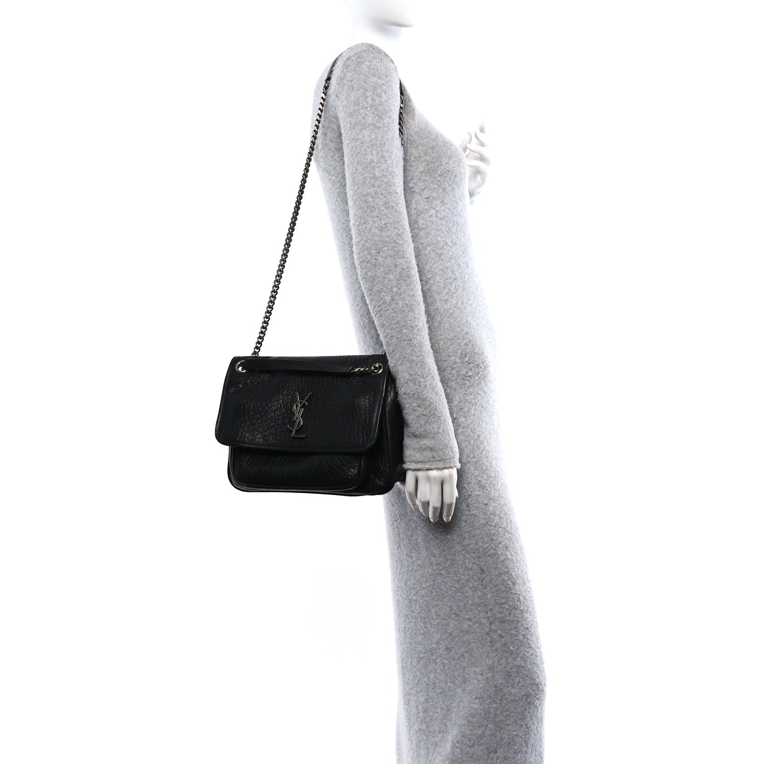 Saint Laurent Grained Lambskin Monogram Medium Niki Chain Satchel Black 2 of 10