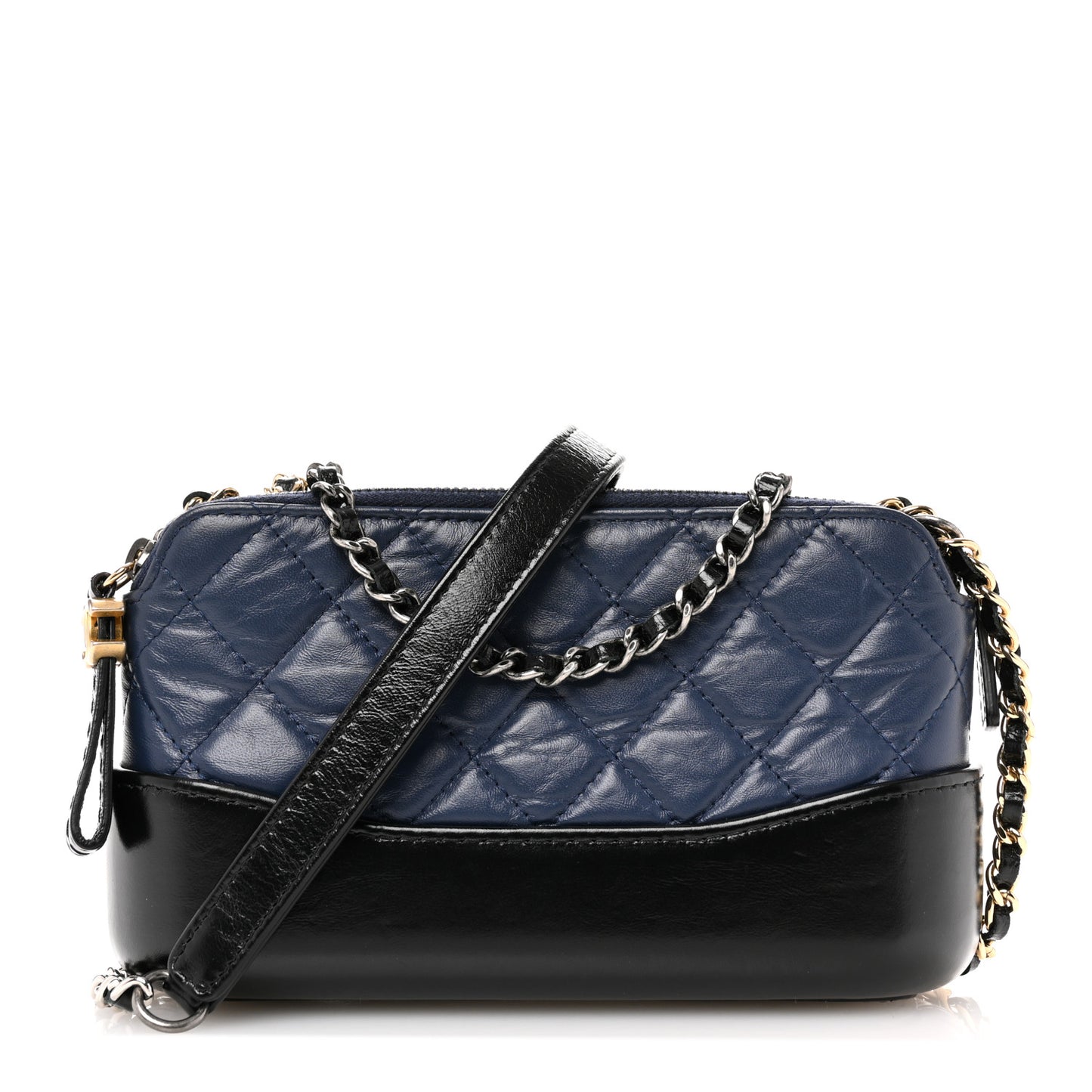 Aged Calfskin Quilted Small Gabrielle Clutch With Chain Navy Black
