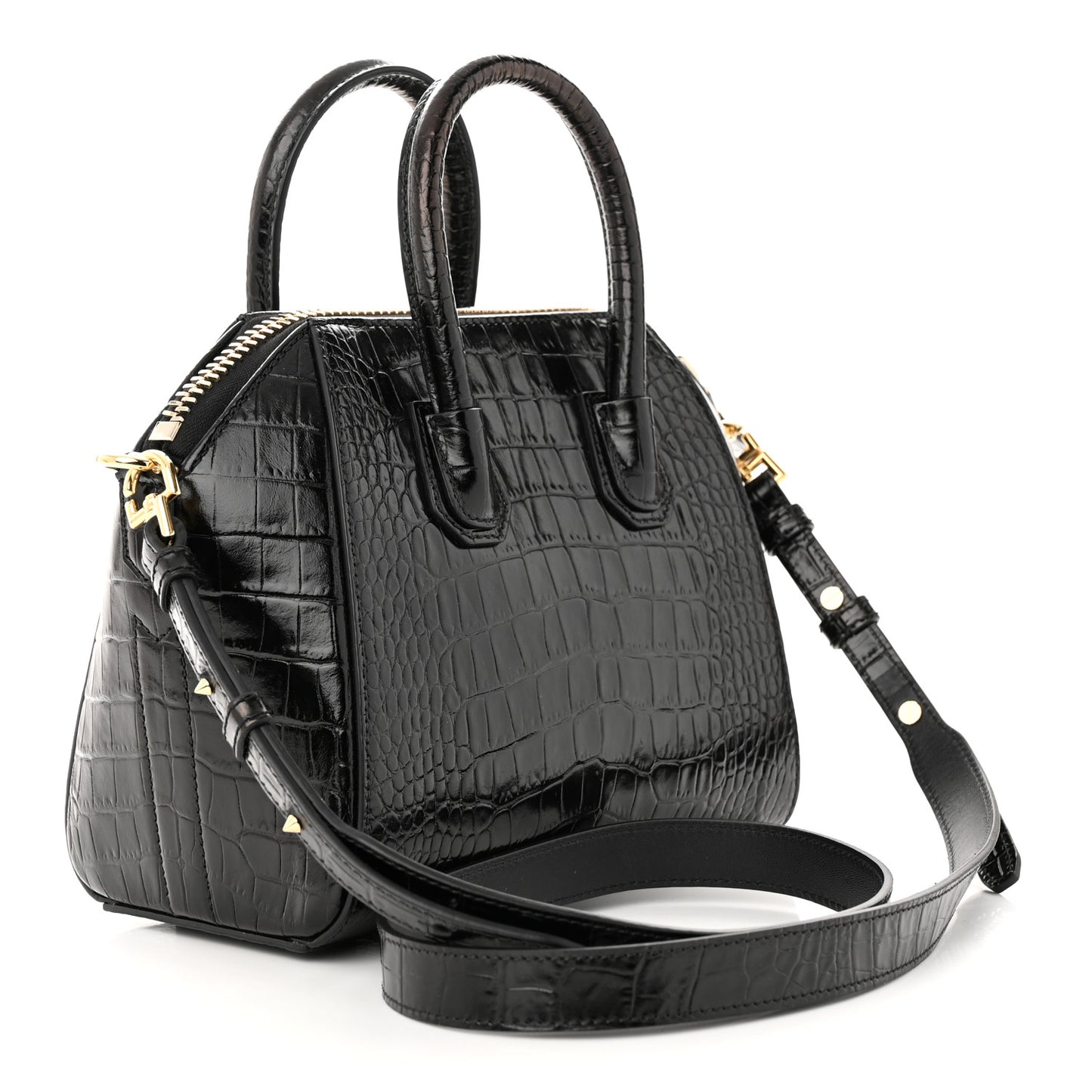 Calfskin Crocodile Embossed Mini Antigona Black