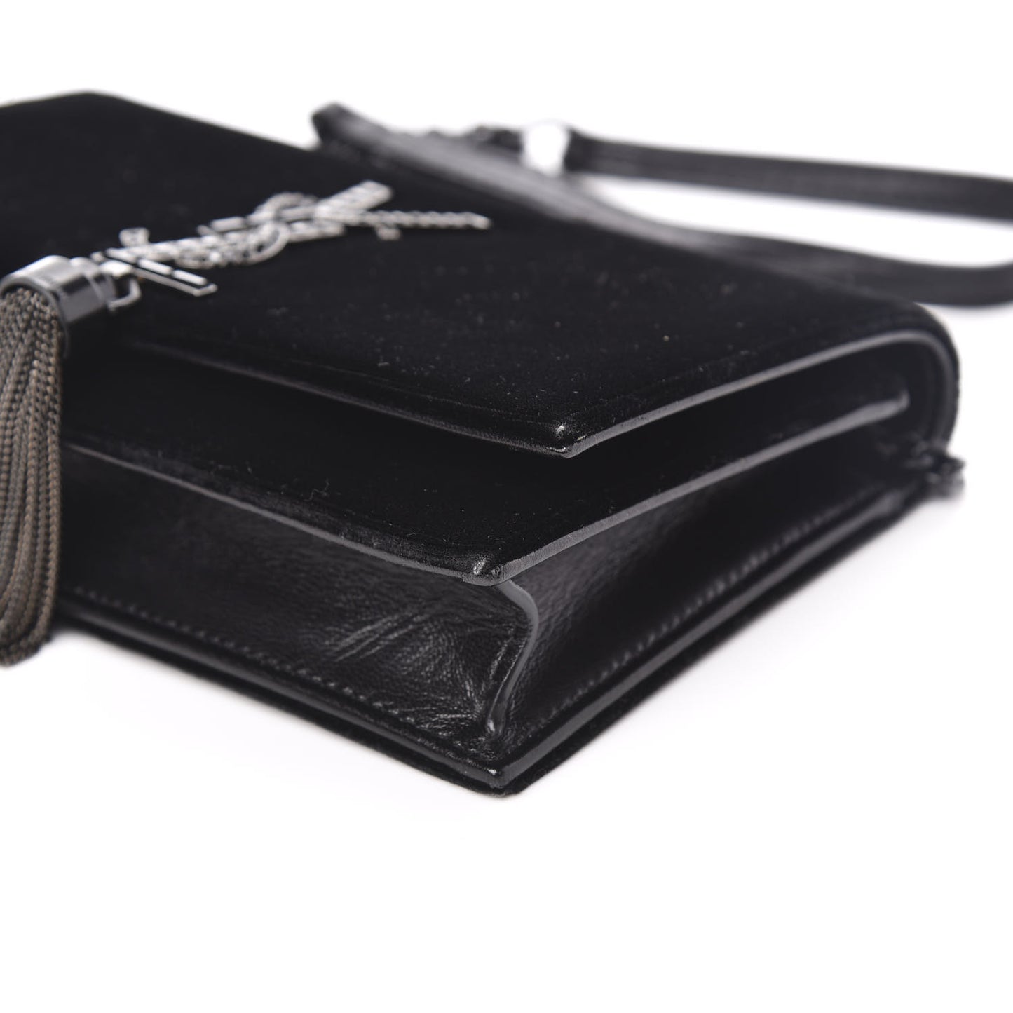 Velvet Crystal Monogram Kate Tassel Shoulder Bag Black