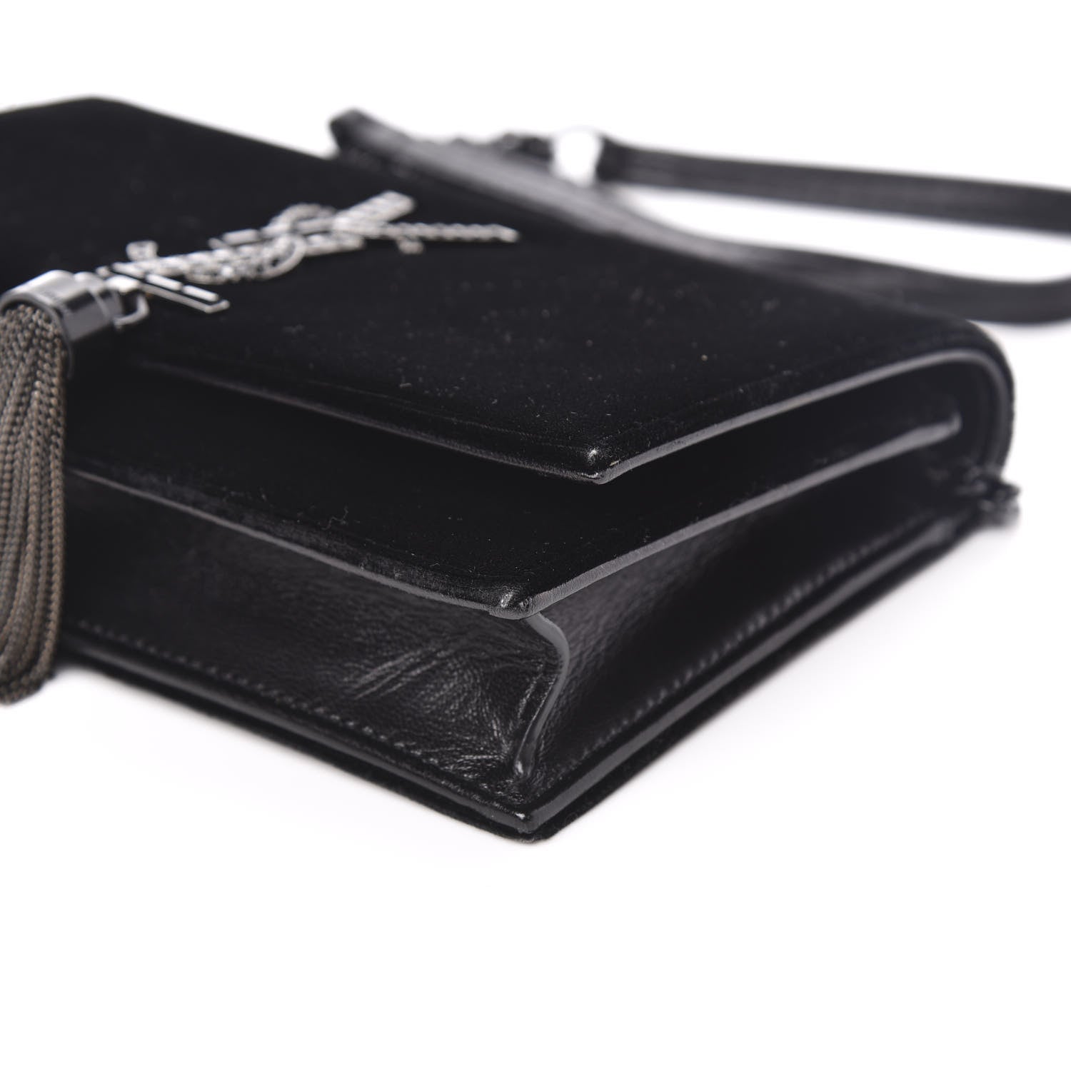 Saint Laurent Velvet Crystal Monogram Kate Tassel Shoulder Bag Black 10 of 12