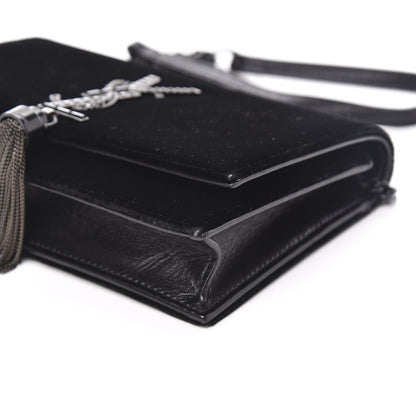 Saint Laurent Velvet Crystal Monogram Kate Tassel Shoulder Bag Black 10 of 12