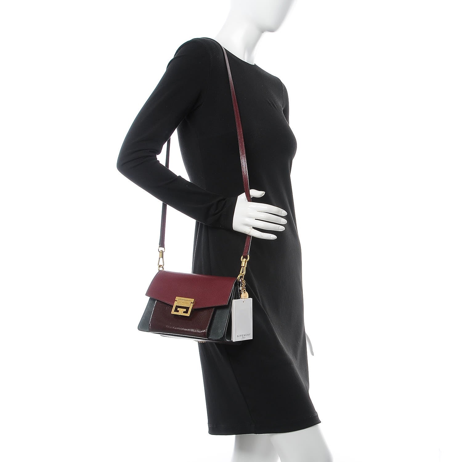 Givenchy Crinkled Patent Deerskin Suede Small GV3 Shoulder Bag Aubergine Graphite 3 of 7