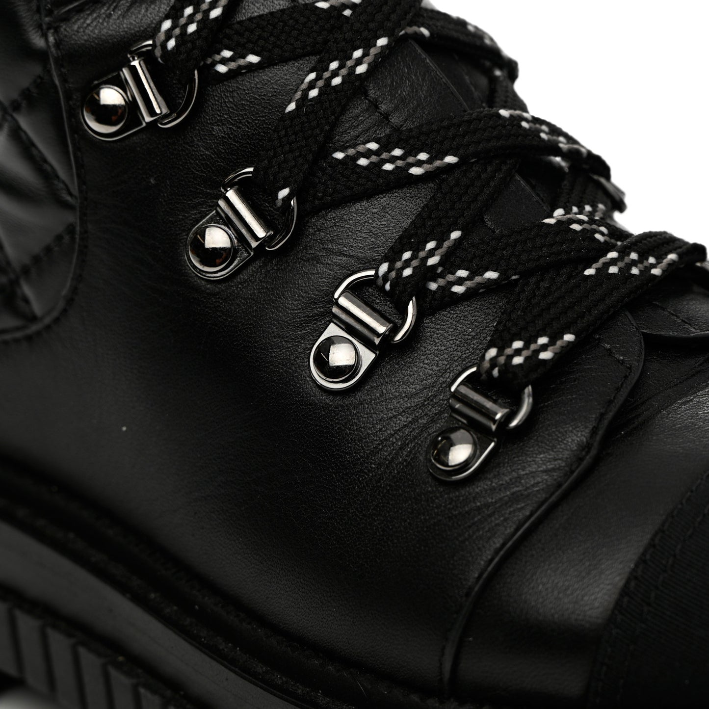 Calfskin Grosgrain Quilted Lace Up Boots 37 Black Grey