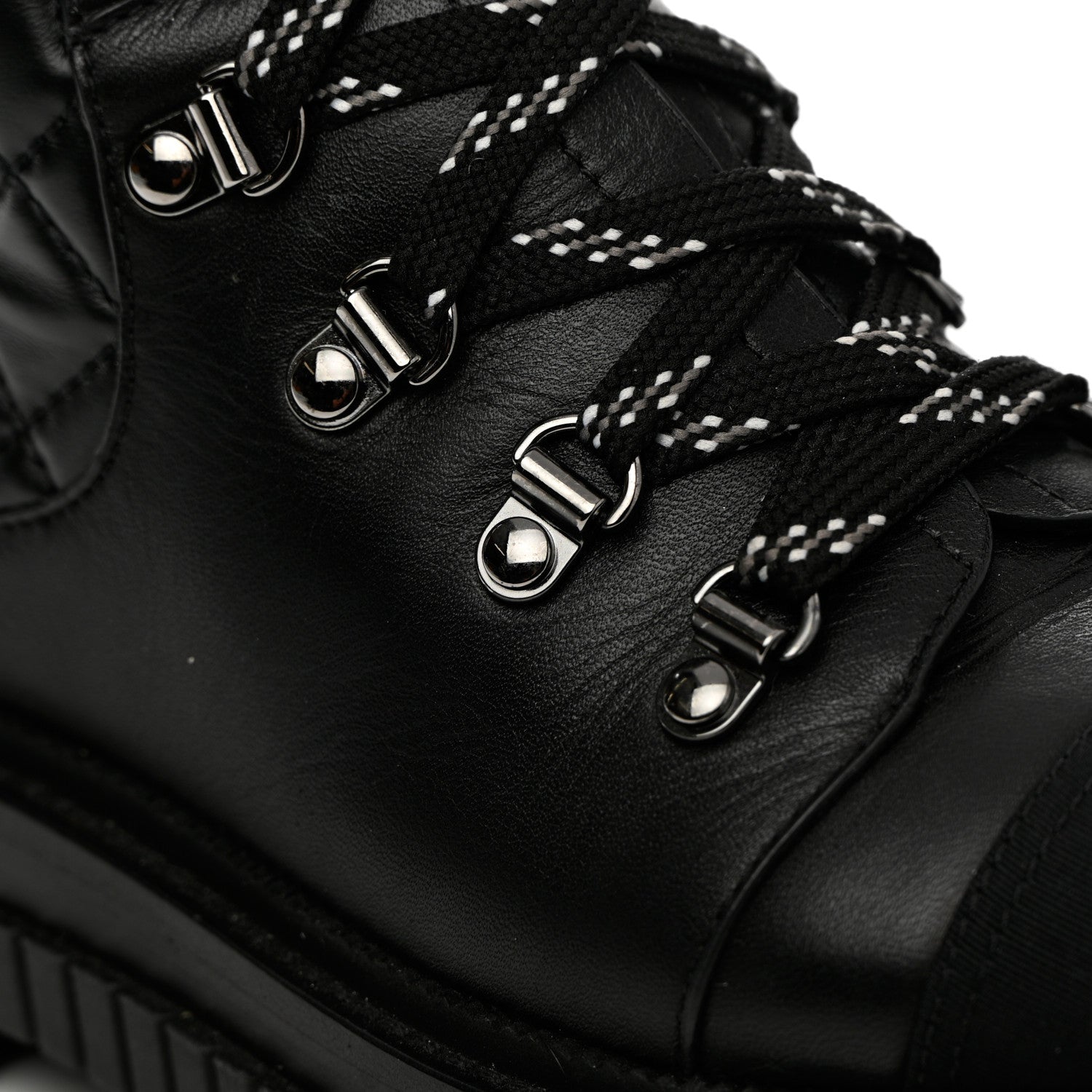 Chanel Calfskin Grosgrain Quilted Lace Up Boots 37 Black Grey 13 of 19