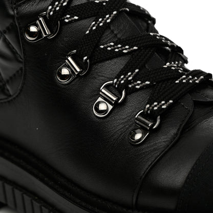 Chanel Calfskin Grosgrain Quilted Lace Up Boots 37 Black Grey 13 of 19